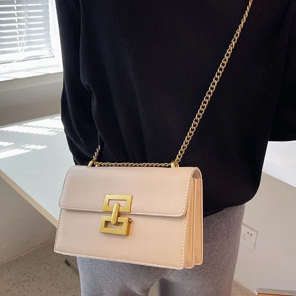 Beige Elegant Women's Minimalist Chain Flap Square Bag